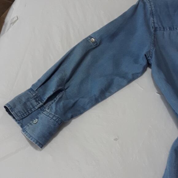 Women Sz S Chambray Blue Fairy Grunge Tencel Soft Pockets V-Neck Casual Dress - Picture 7 of 13